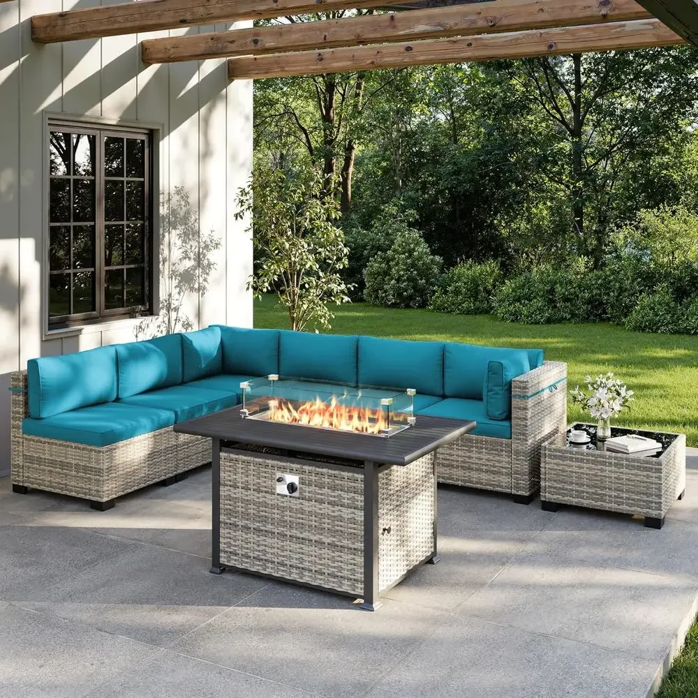 Outdoor Furniture With Fire Pit Table - Conjunto de móveis para área externa,