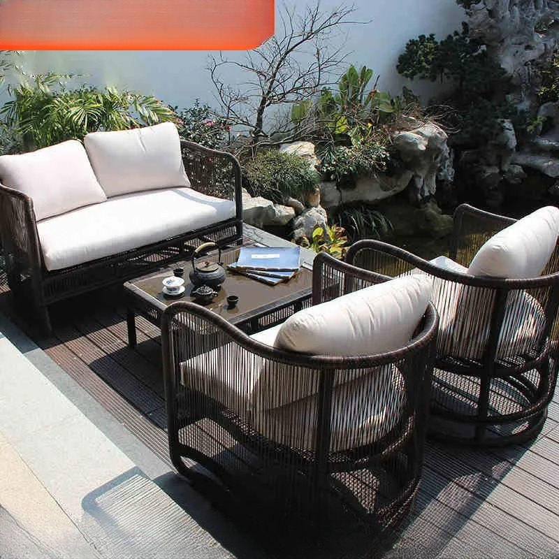 Outdoor Furniture Weatherproof - Conjunto de Sofá de Rattan para