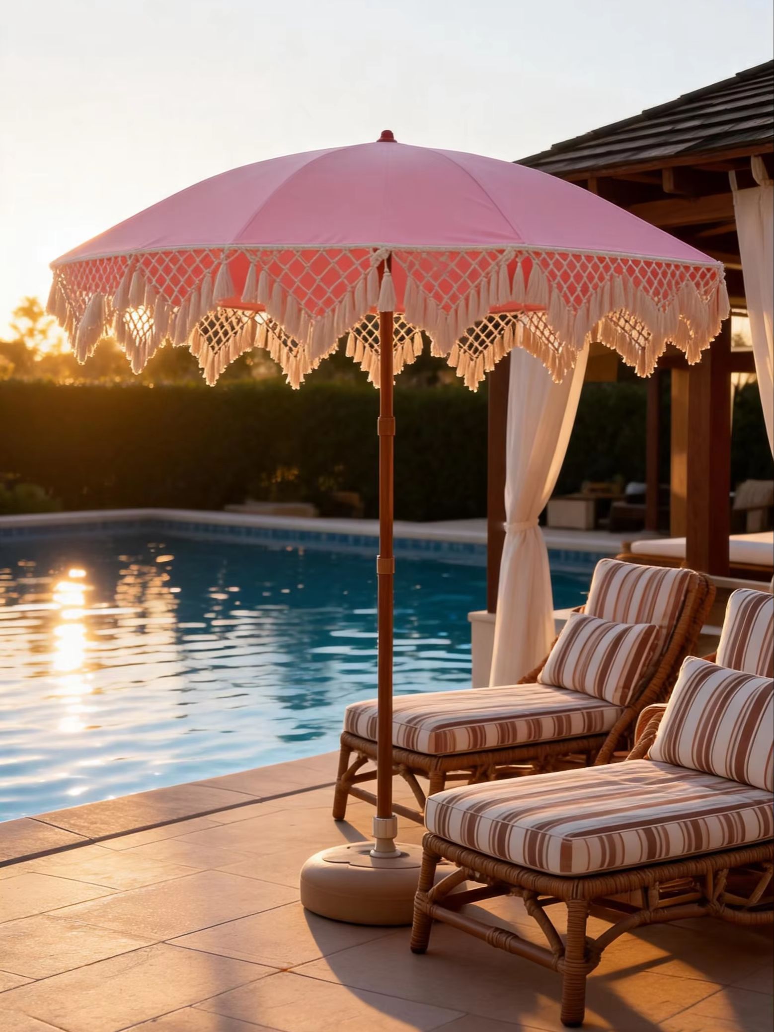 Outdoor Furniture Umbrella - Guarda-Sol Branco Estilo Boêmio para Área