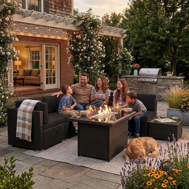 Conjunto de Sofá Seccional de  - Outdoor Furniture With Fire Pit Table avaliação e preço