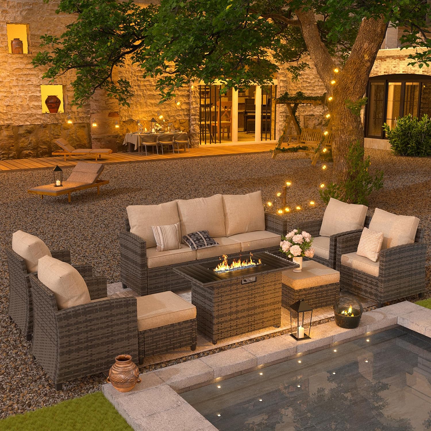 Conjunto de Móveis para Pátio  - Outdoor Furniture With Fire Pit Table avaliação e preço