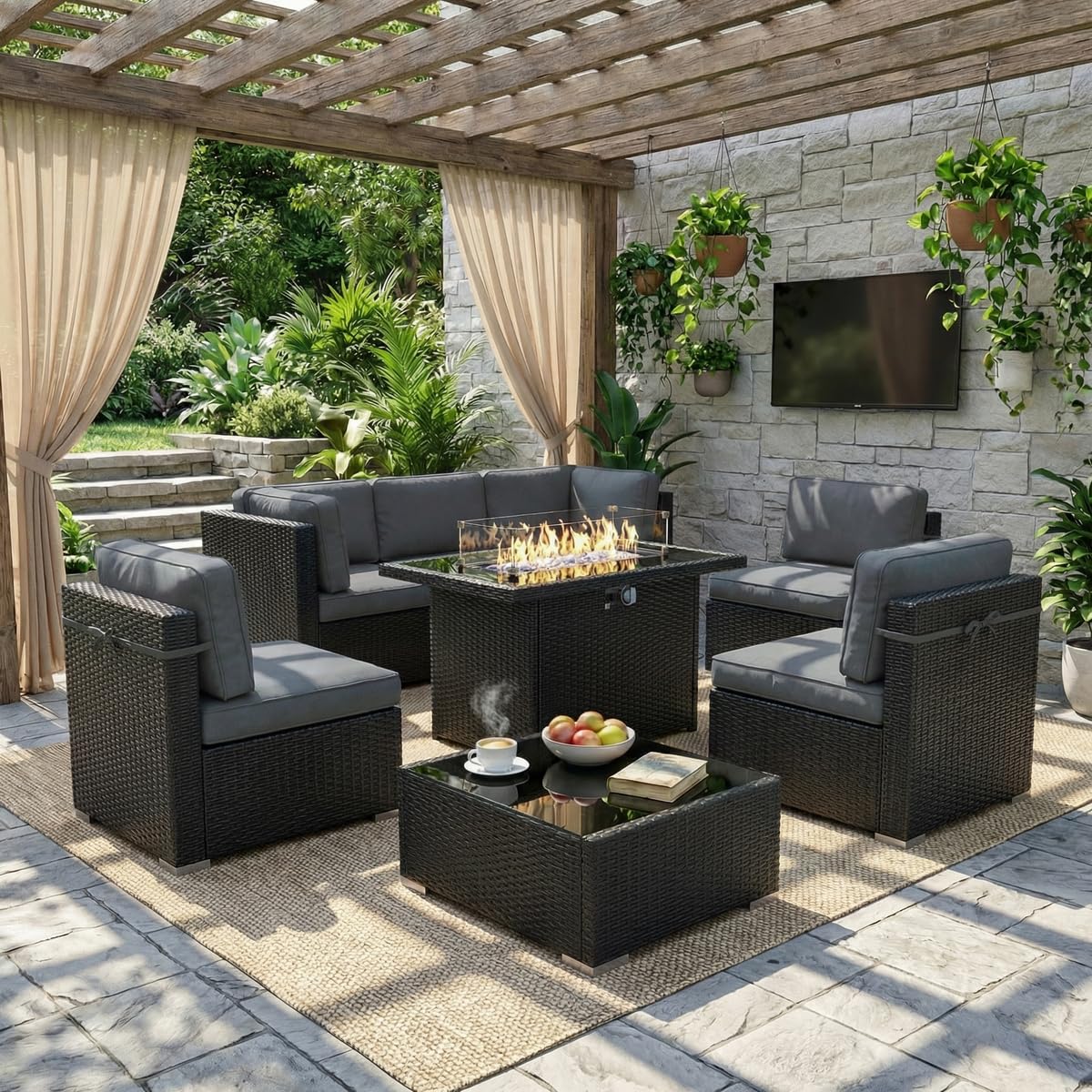 Conjunto de Sofá Modular para  - Outdoor Furniture With Fire Pit Table avaliação e preço
